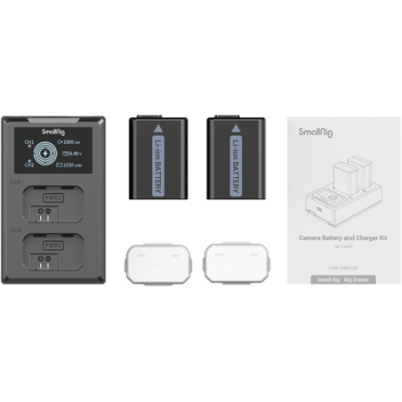 SmallRig 3818 - zestaw ładowarki i dwóch akumulatorów Sony NP-FW50 - zawartość zestawu